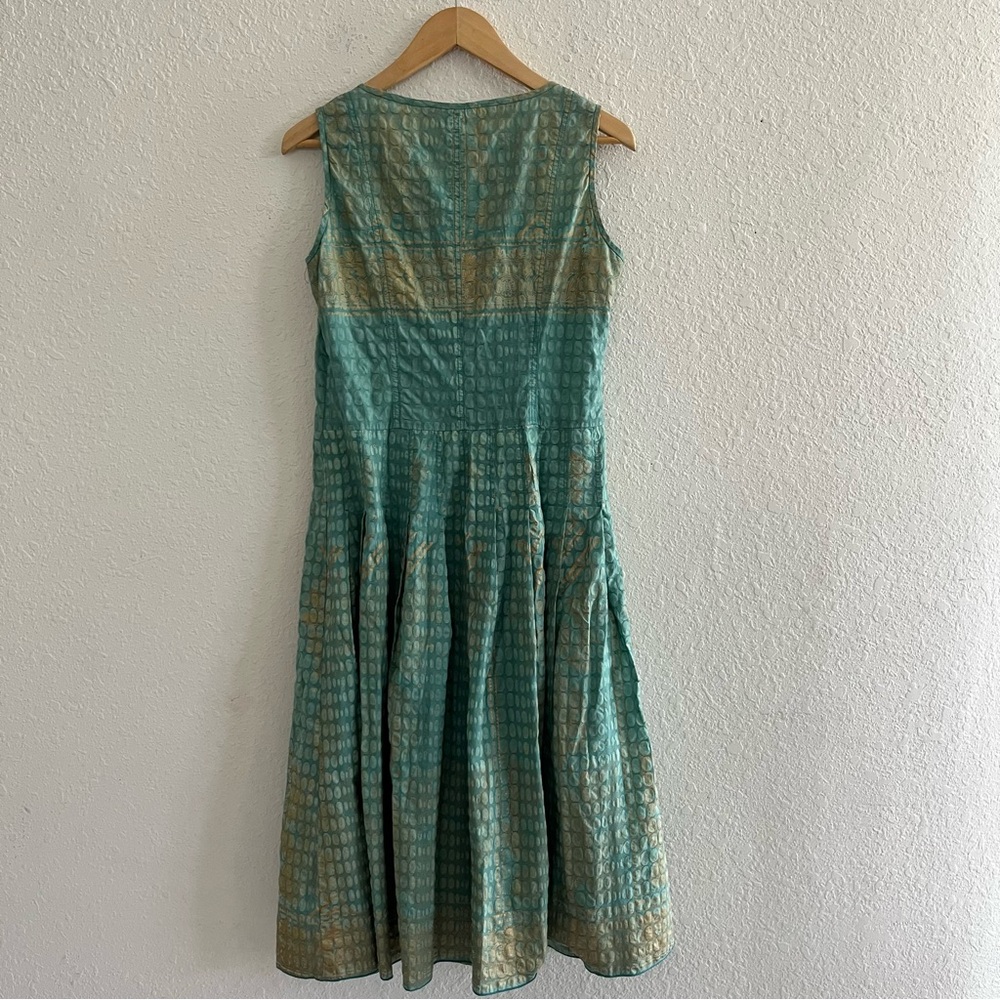 Rococo Turquoise/ Green and Gold Geometric Print MIDI Dress Size S/M - Picture 2 of 8